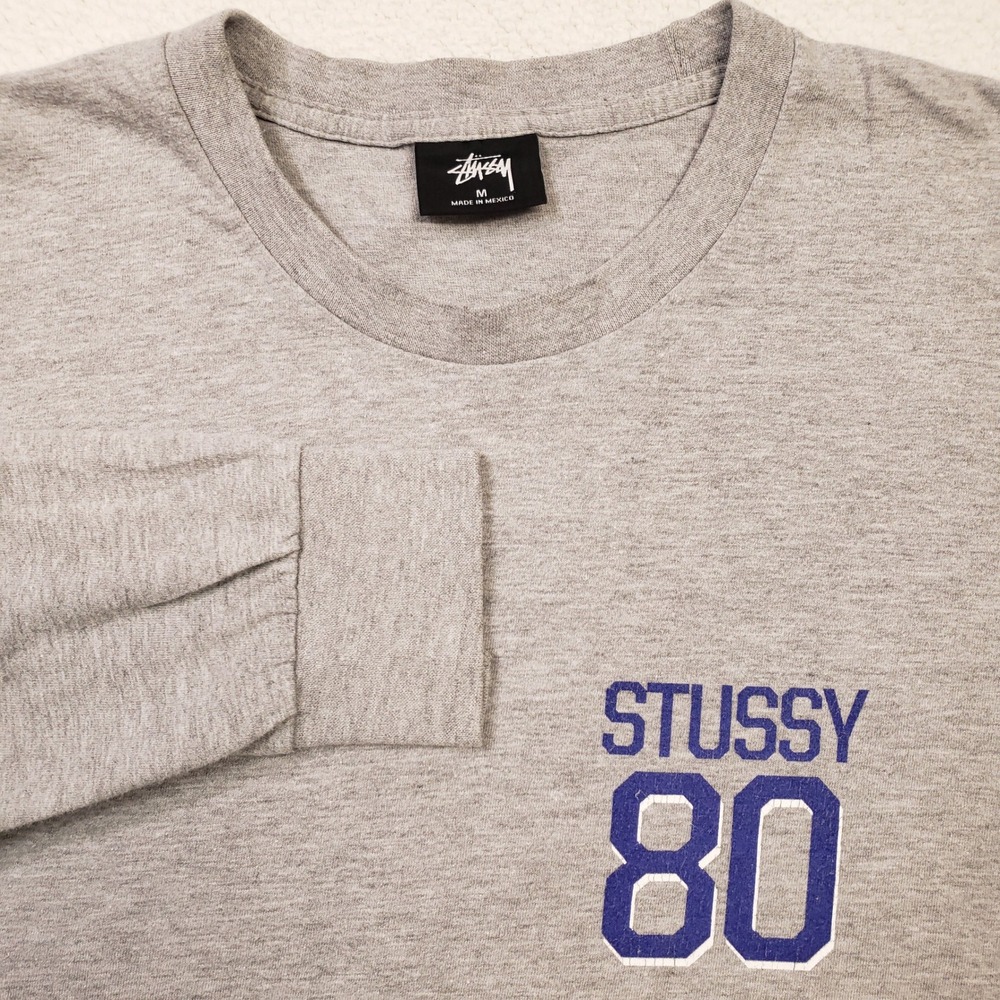 Stussy Long Sleeve T-Shirt Mens Medium Gray Athletics 80 Graphic Crew Neck Tee